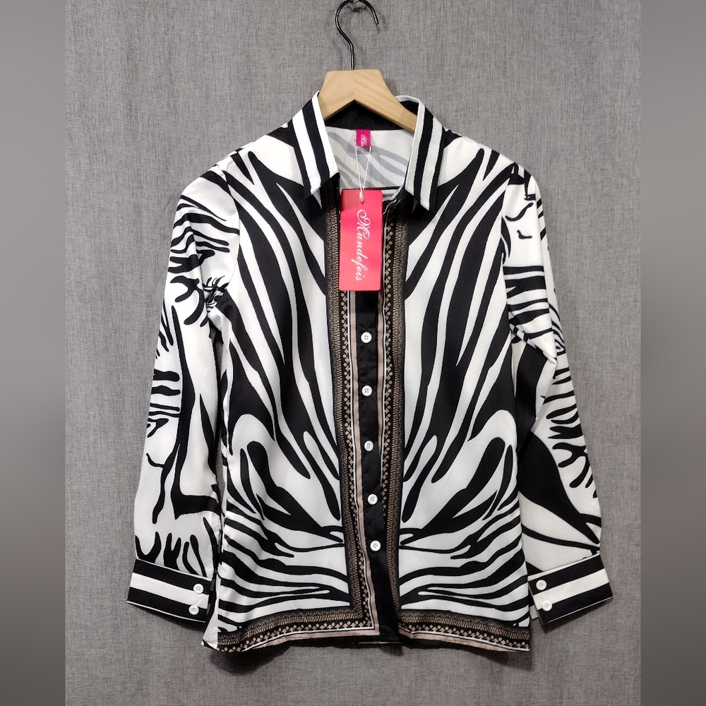 NWT Mundefeis Zebra Print Button Shirt Women's S Boho Retro 90s Y2K